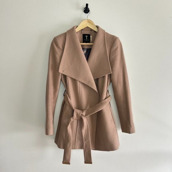 Ted Baker Rytaa Light Pink Short Belted Wool Pea Coat sz 3 - Picture 2 of 11